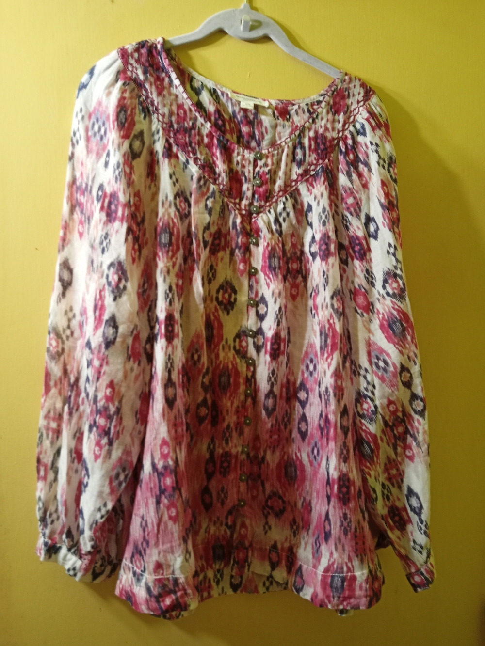 Beachlunchlounge Multicolor Ikat-Print Peasant Sheer Top